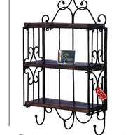 Wooden & Iron 3 Shelf Book/ Kitchen Rack With Cloth/Cup Hanger - WoodenTwist