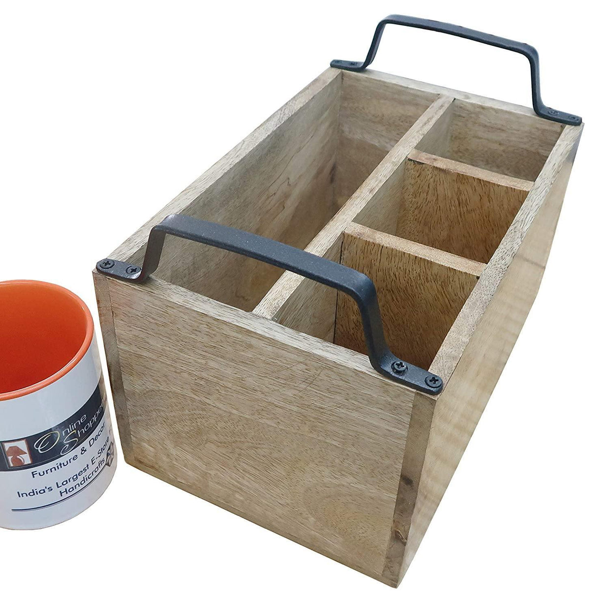 Wooden Caddy with Iron Handles - multipurpose organizer view