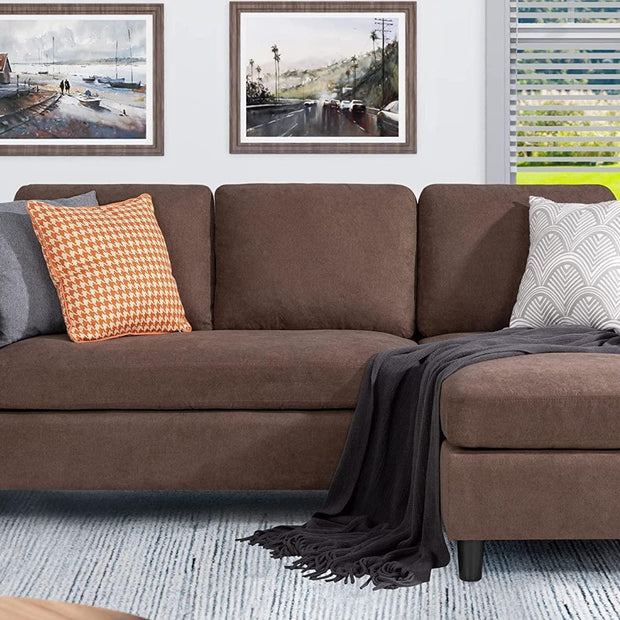 Convertible L-Shaped Wide Reversible Sectional Sofa 3 Seater With Ottoman - WoodenTwist