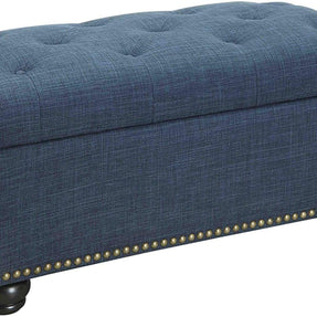 Tufted Rectangle Storage Ottoman Pouffes Footrest Stool with 4 Wooden Legs - WoodenTwist