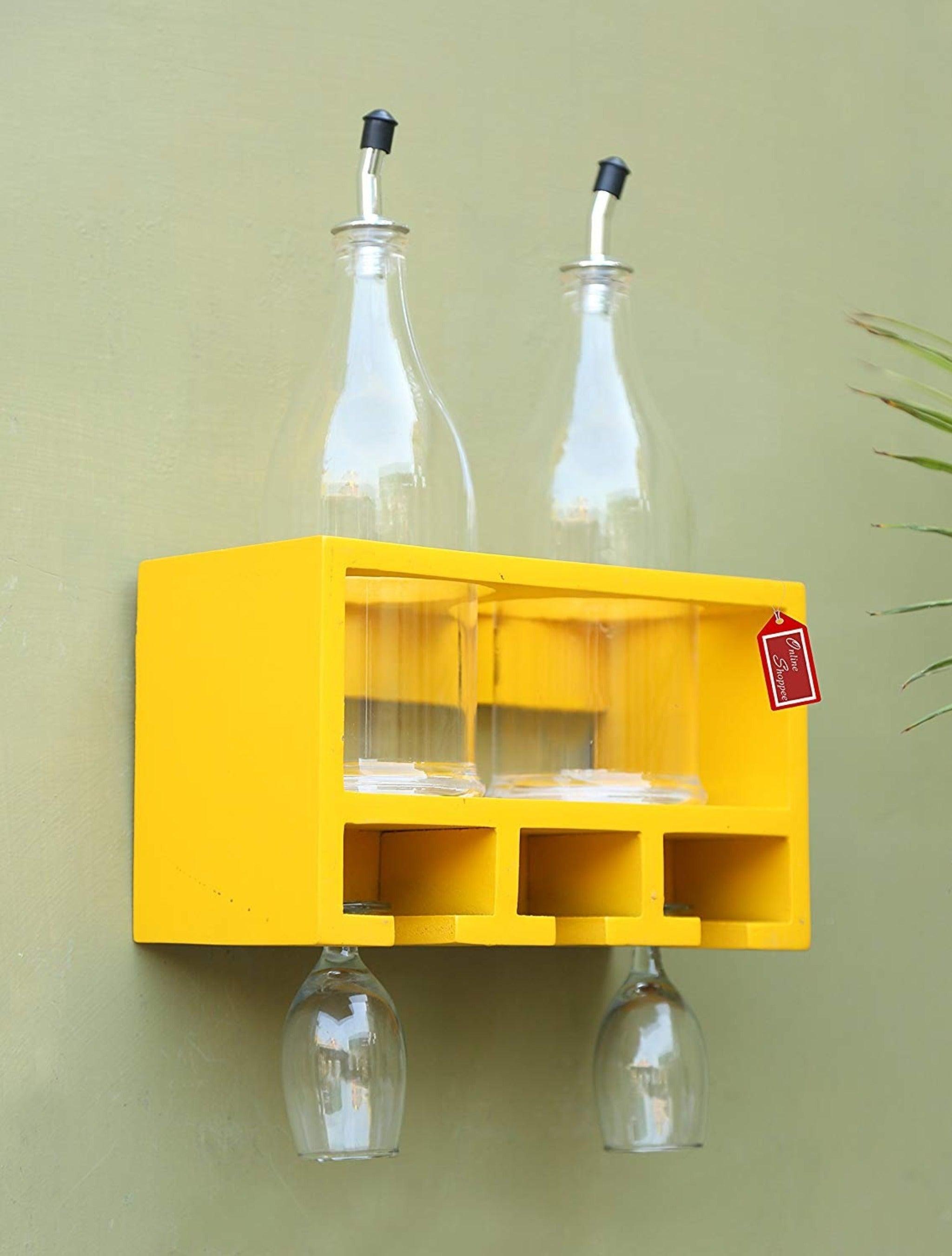 Unique Wooden Bottle Rack, 2 Bottles Holder Wall Shelves - WoodenTwist
