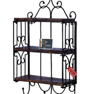 Wooden & Iron 3 Shelf Book/ Kitchen Rack With Cloth/Cup Hanger - WoodenTwist