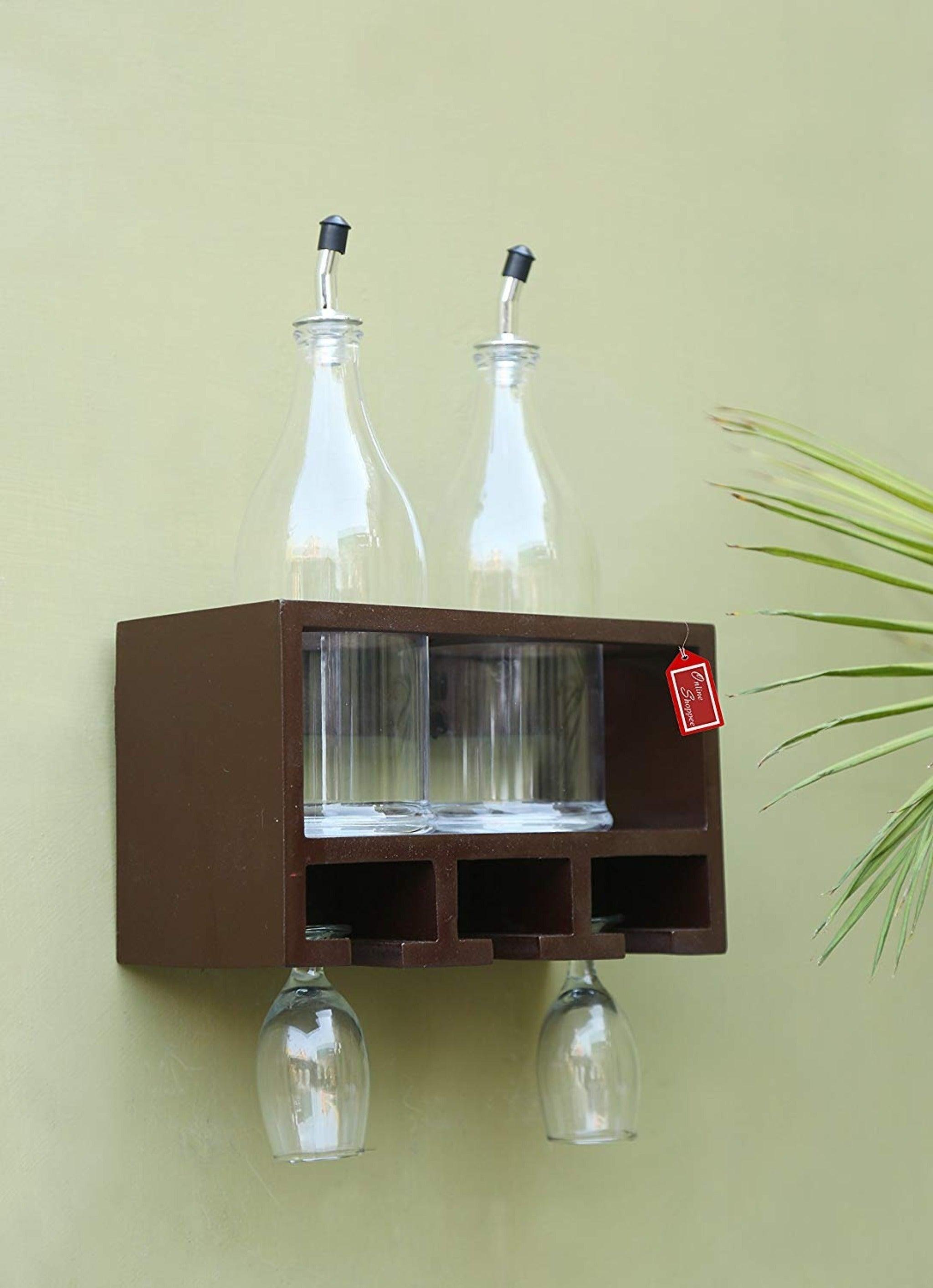 Unique Wooden Bottle Rack, 2 Bottles Holder Wall Shelves - WoodenTwist