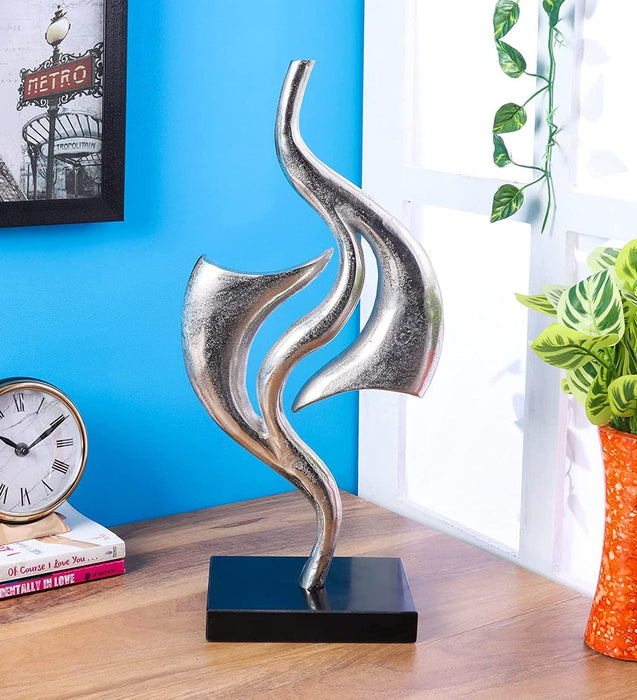 Diandra Sculpture in Raw Silver finish with Black Marble Base - WoodenTwist