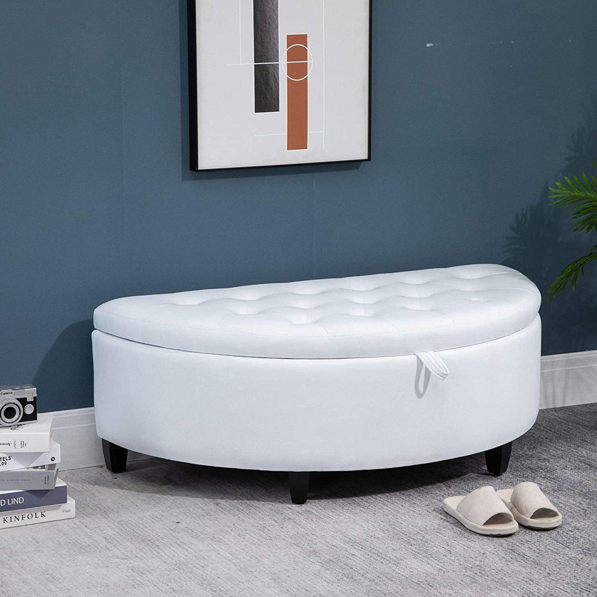 A Storage Bench with a Half Moon Silhouette
