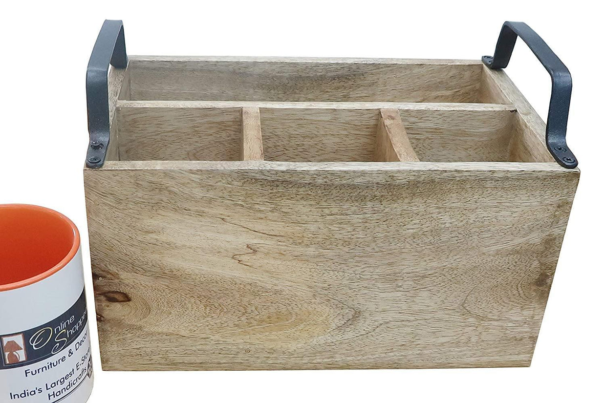 Wooden Caddy with Iron Handles - Kitchen Organizer detail view