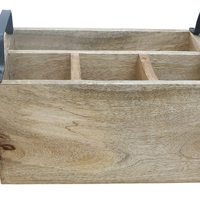 Wooden Caddy with Iron Handles - Kitchen Organizer detail view