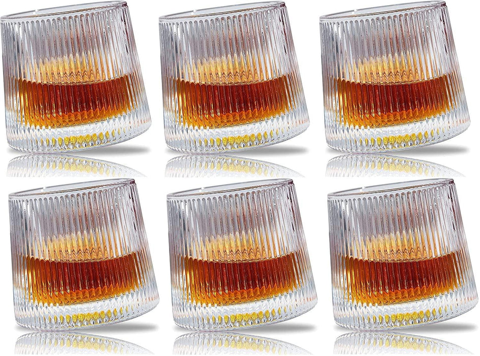 Old Fashioned Dancing Glass with Rotatable Bottom ,Premium Vertical Line Design Glasses (Set of 6) 170 ML - WoodenTwist