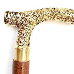 Antique Brass Design Head Handle Vintage Style Wooden Walking Cane Stick - WoodenTwist
