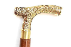 Antique Brass Design Head Handle Vintage Style Wooden Walking Cane Stick - WoodenTwist