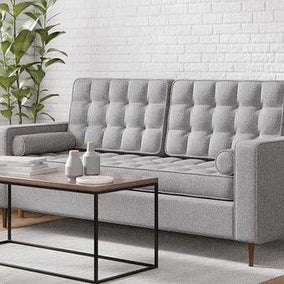 Madera Square Arms and Tufting-Bolster 2 Seater Chaise Lounge (With 2 Pillows) - WoodenTwist