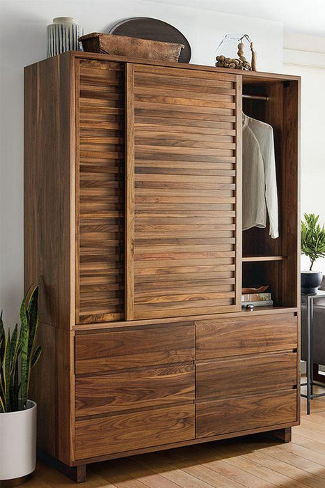 Wooden Handmade Traditional Design Wardrobe with Six Drawers 2 Door - WoodenTwist