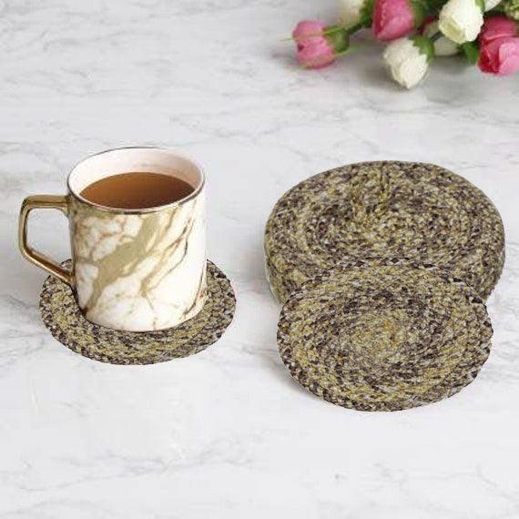 Polyster Round Coaster Set Of (6 ) Machine Washable Absorbent Size: 6 inch Diameter - WoodenTwist