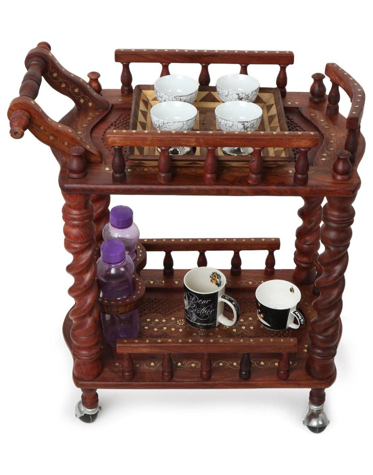 Juniper Cyprus Sheesham Wood Serving Trolley, Brown - angle view