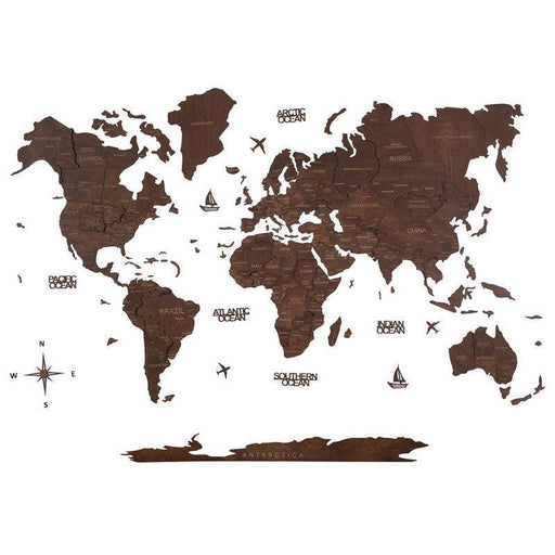 3D Wooden World Map Espresso Prime - WoodenTwist