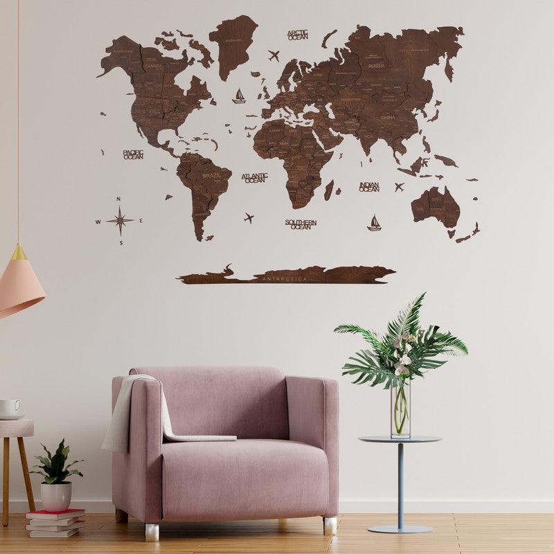 3D Wooden World Map Espresso Basic - WoodenTwist