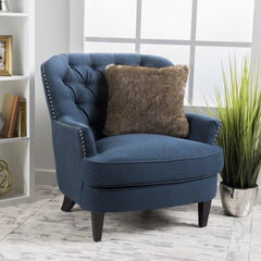 Modern Tufted Lounge Armchair (Blue) - WoodenTwist