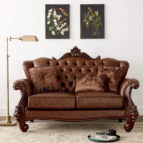 Wooden Hand Carved 2 Seater Sofa Set with 3 Pillows - WoodenTwist