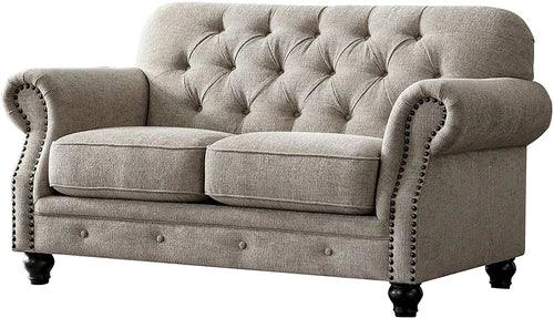 Luxury Chesterfield Chenille Diamond Tufted Loveseat 2 Seater Sofa (Walnut Legs) - WoodenTwist