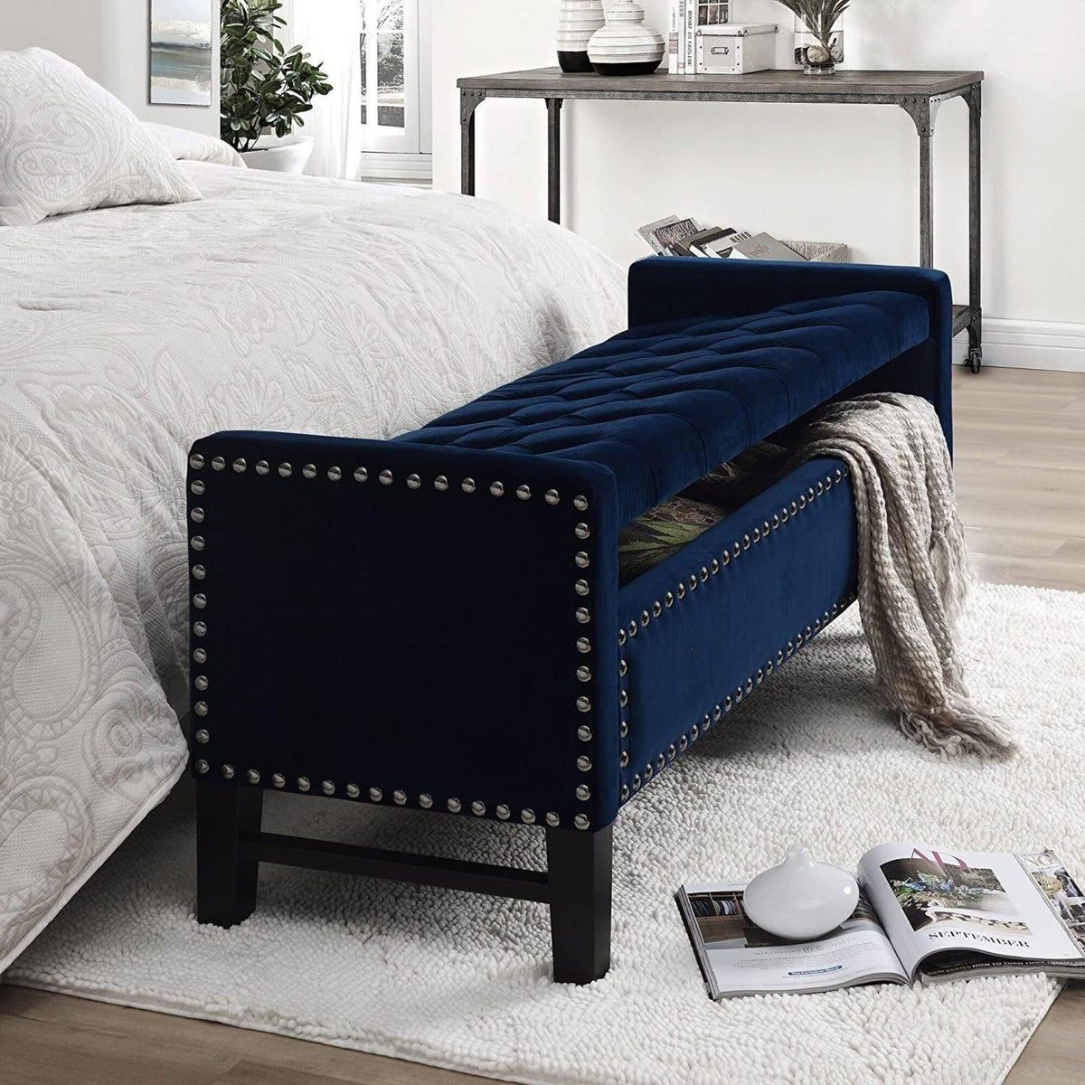 Buy Royal Blue Premium Wood Upholstered Flip top Storage Bench