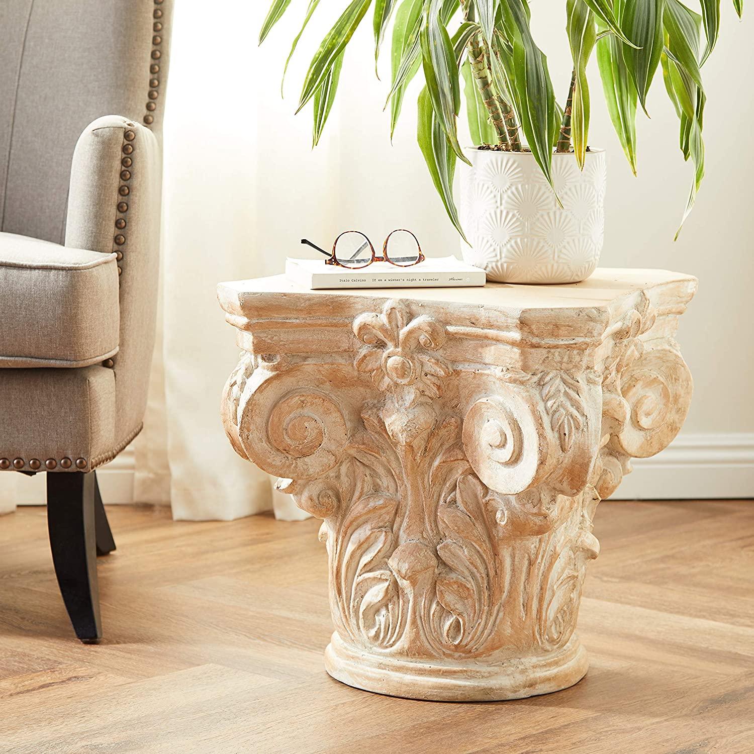 Wooden Twist Hand Carved Pedestal Style End Table Mango Wood - WoodenTwist