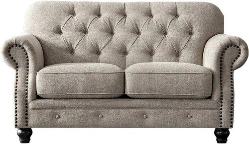 Luxury Chesterfield Chenille Diamond Tufted Loveseat 2 Seater Sofa (Walnut Legs) - WoodenTwist