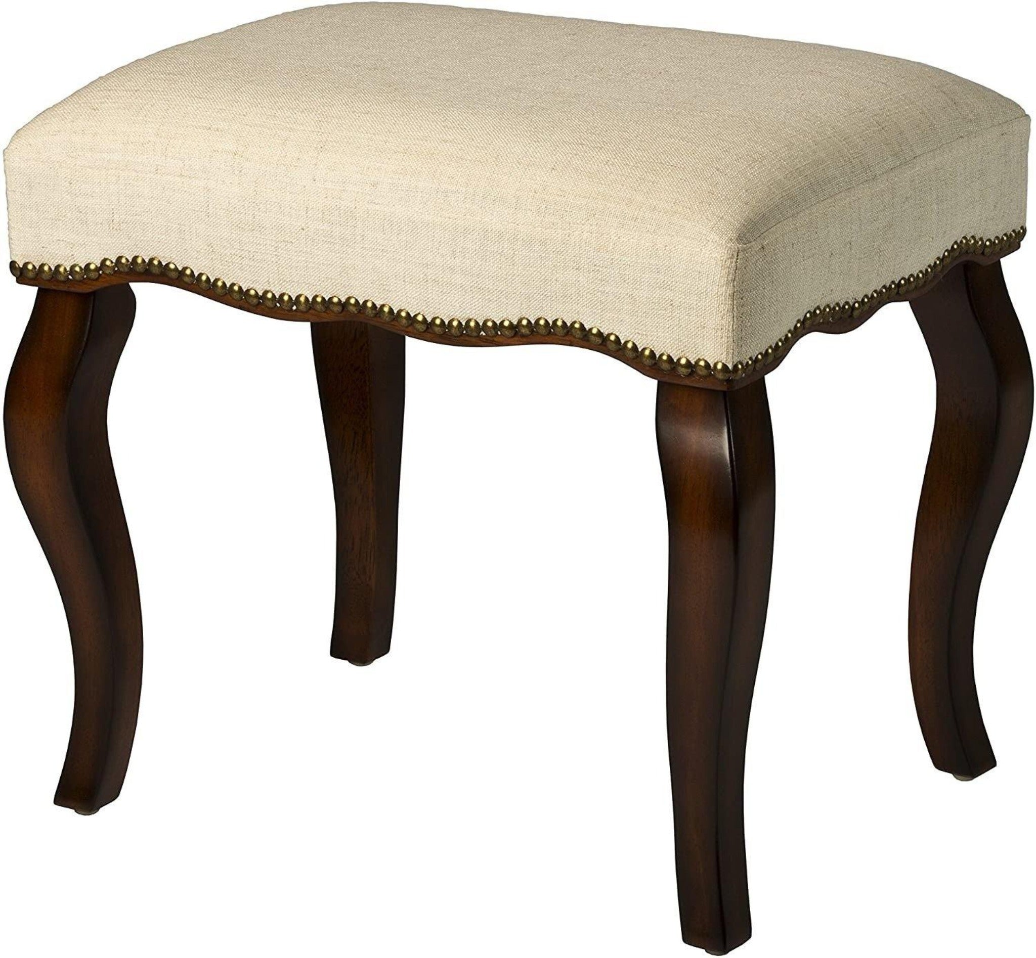 Teak Wood Backless Vanity Stool with Nail Head Trim - WoodenTwist