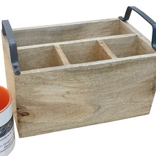 Wooden Caddy with Iron Handles - Brown finish view