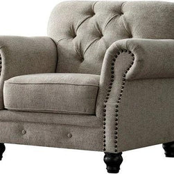 Luxury Chesterfield Chenille Diamond Tufted Armchair Sofa (Grey Color Walnut Legs) - WoodenTwist