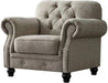 Luxury Chesterfield Chenille Diamond Tufted Armchair Sofa (Grey Color Walnut Legs) - WoodenTwist