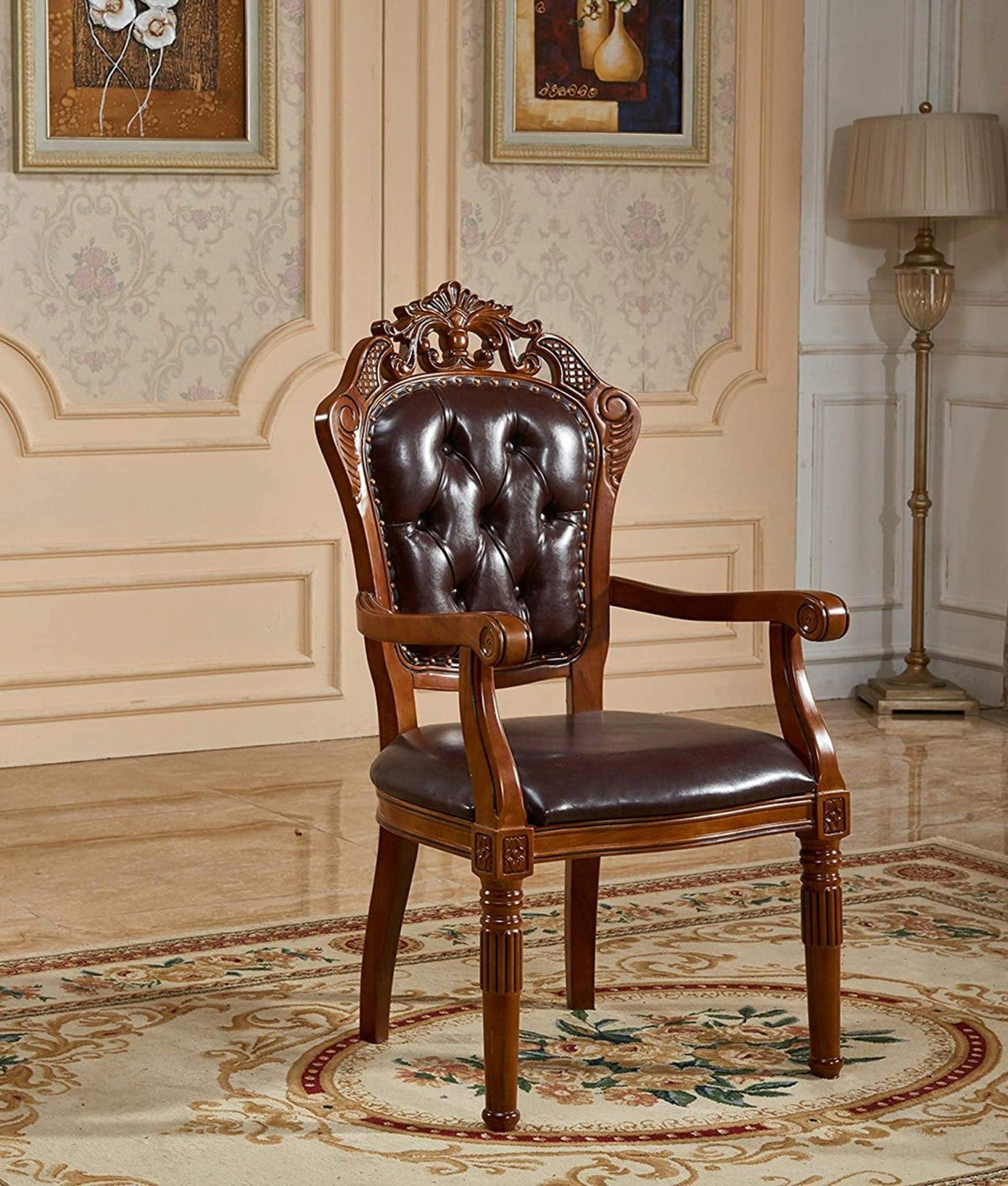 Royal Hand-Carved Teak Armrest Chair