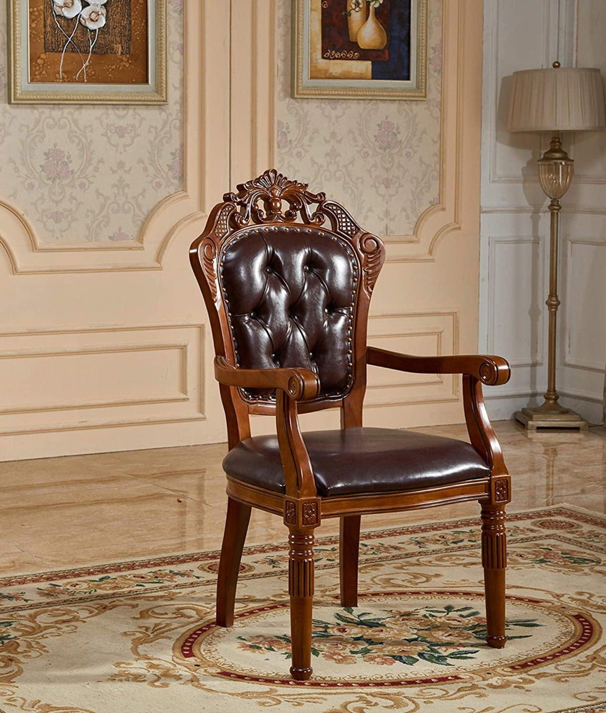 Wooden Hand Carved Royal Look Chair with Armrest