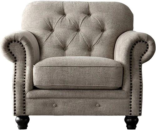 Luxury Chesterfield Chenille Diamond Tufted Armchair Sofa (Grey Color Walnut Legs) - WoodenTwist