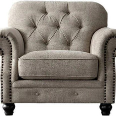 Luxury Chesterfield Chenille Diamond Tufted Armchair Sofa (Grey Color Walnut Legs) - WoodenTwist