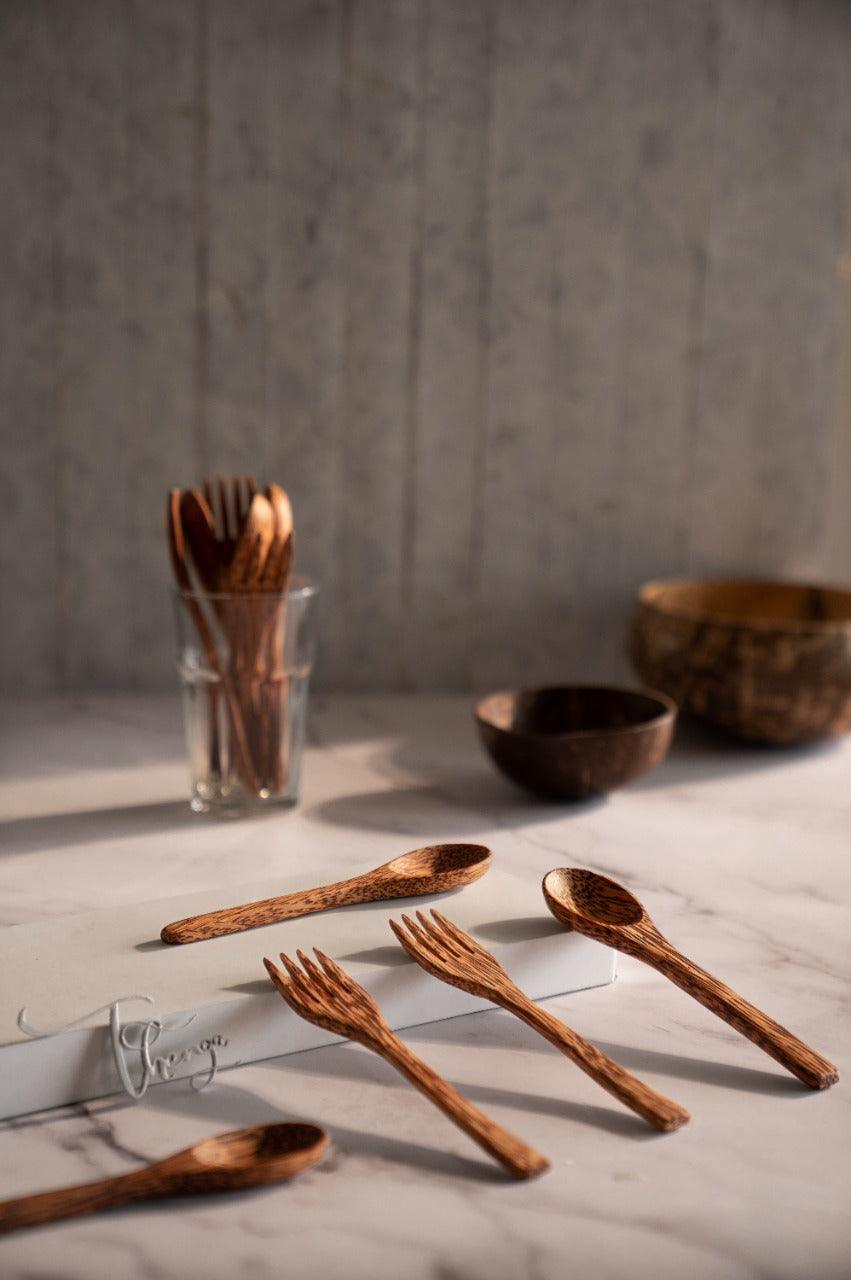 Coconut Wood Spoon & Fork (2 Spoon + 2 Fork) - WoodenTwist