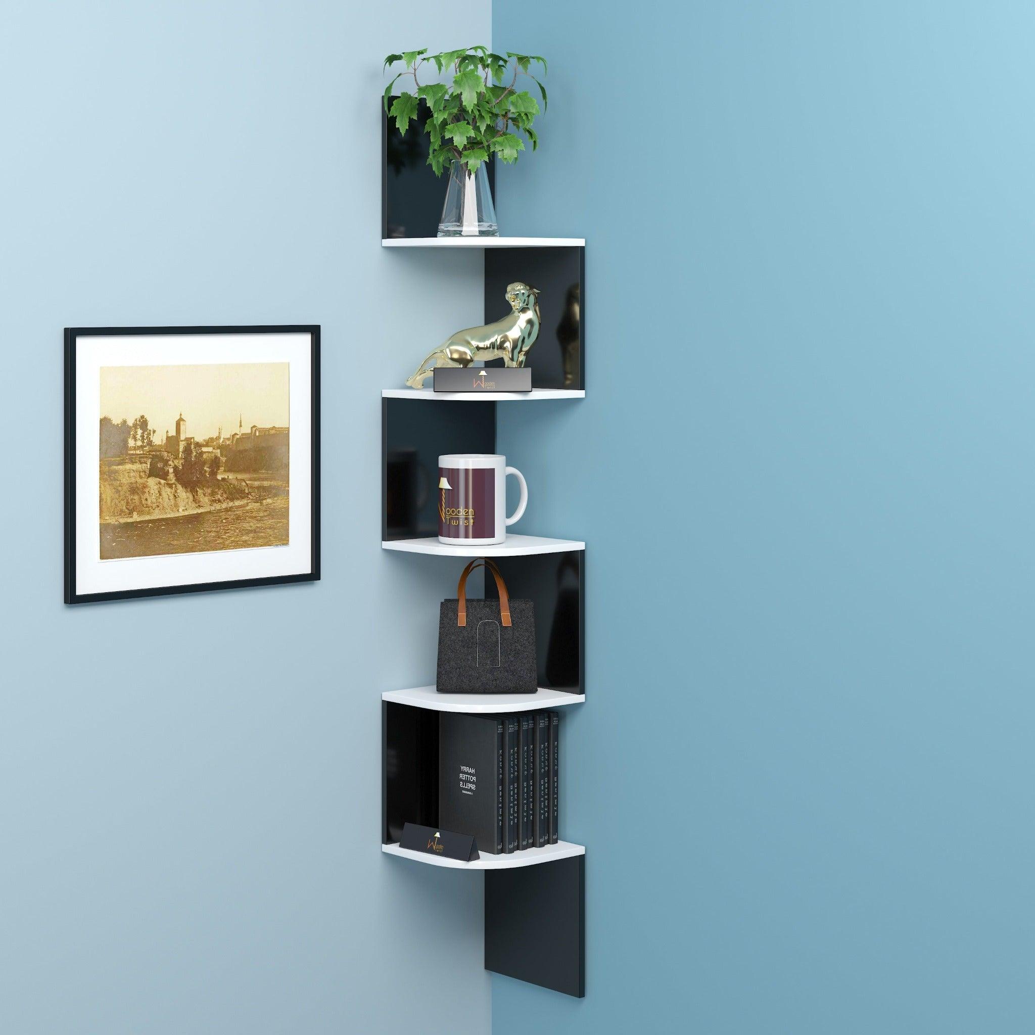 Wooden Fancy Zigzag Wall Mount Floating Corner Wall Shelf - WoodenTwist