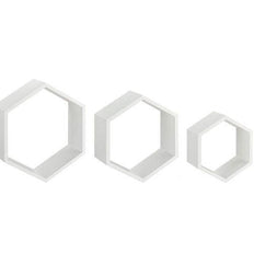 White Hexagonal Floating Wall Shelves Set of 3 with decor - WoodenTwist