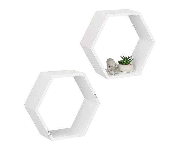 Hexagonal Floating Wall Shelves Set of 3 White wall arrangement - WoodenTwist