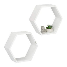 Hexagonal Floating Wall Shelves Set of 3 White wall arrangement - WoodenTwist