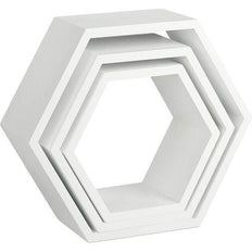 Hexagonal Floating Wall Shelves Set of 3 White honeycomb layout - WoodenTwist