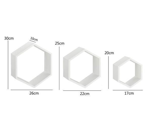 Wall mounted Hexagonal Wooden Floating Wall Shelves Set of 3 - WoodenTwist