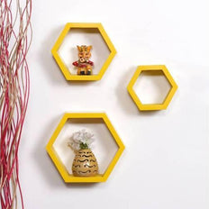 Hexagonal Shape Wooden Floating Wall Shelves Set of 3 - WoodenTwist