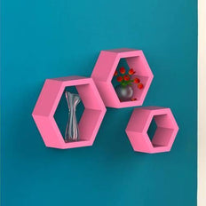 Hexagonal Shape Wooden Floating Wall Shelves Set of 3 - WoodenTwist
