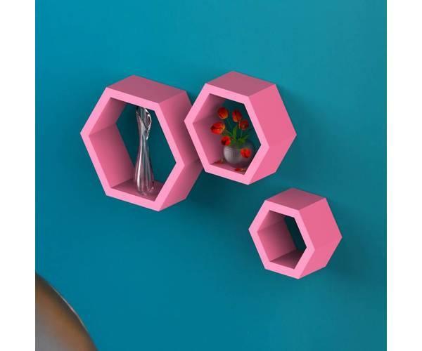 Hexagonal Shape Wooden Floating Wall Shelves Set of 3 - WoodenTwist