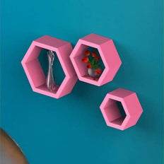 Hexagonal Shape Wooden Floating Wall Shelves Set of 3 - WoodenTwist