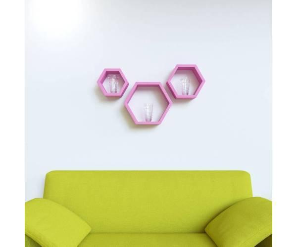 Hexagonal Shape Wooden Floating Wall Shelves Set of 3 - WoodenTwist