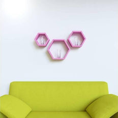 Hexagonal Shape Wooden Floating Wall Shelves Set of 3 - WoodenTwist