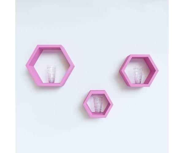 Hexagonal Shape Wooden Floating Wall Shelves Set of 3 - WoodenTwist