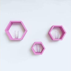 Hexagonal Shape Wooden Floating Wall Shelves Set of 3 - WoodenTwist