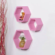 Hexagonal Shape Wooden Floating Wall Shelves Set of 3 - WoodenTwist
